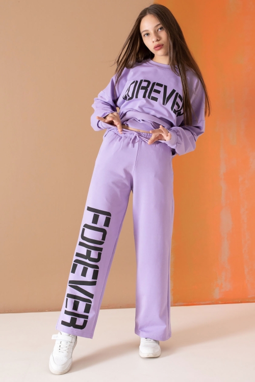 Lila Forever Yazı Baskılı Kız Çocuk Eşofman Takımı 19571