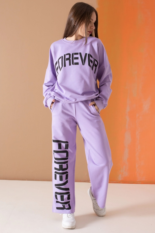 Lila Forever Yazı Baskılı Kız Çocuk Eşofman Takımı 19571