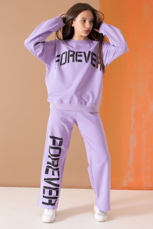 Lila Forever Yazı Baskılı Kız Çocuk Eşofman Takımı 19571