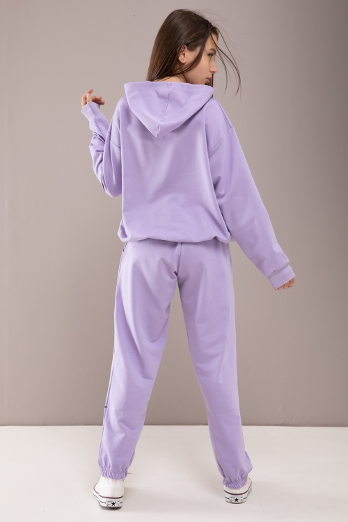 Lila Heart Yazılı Desenli Kapüşonlu Kız Çocuk Eşofman Takımı 19774