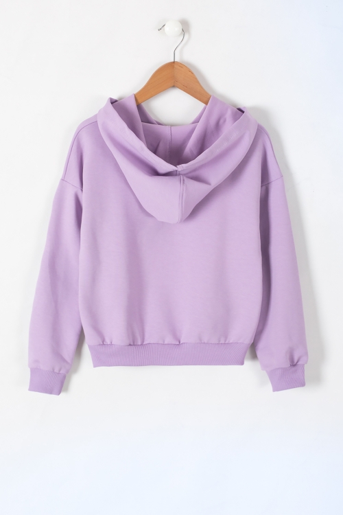 Lila Love Yazılı Kapüşonlu Kız Çocuk Sweatshirt 19645