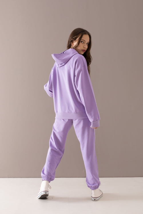 Lila Oxford Baskılı Kapüşonlu Kız Çocuk Eşofman Takımı 19756
