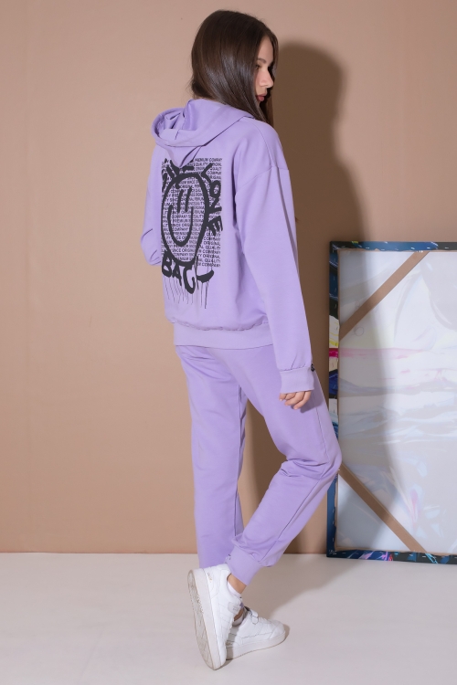 Lila Sırt Baskılı Kapüşonlu Kız Çocuk Eşofman Takımı 19564