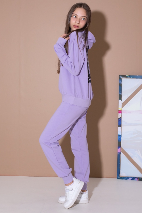 Lila Sırt Baskılı Kapüşonlu Kız Çocuk Eşofman Takımı 19564