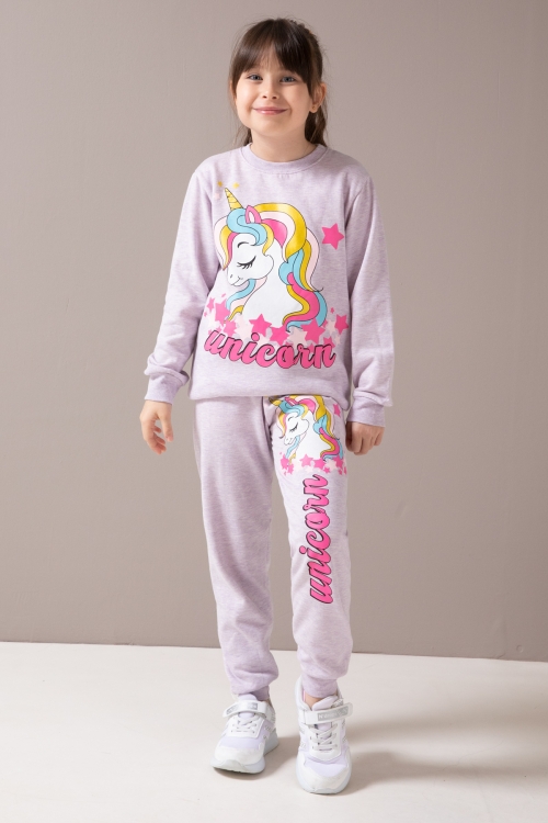 Lila Unicorn Baskılı Şardonlu Kız Çocuk Eşofman Takımı 19856