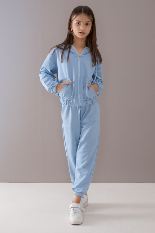 Mavi Basic Kapüşonlu Hırkalı Kız Çocuk Eşofman Takımı 19767