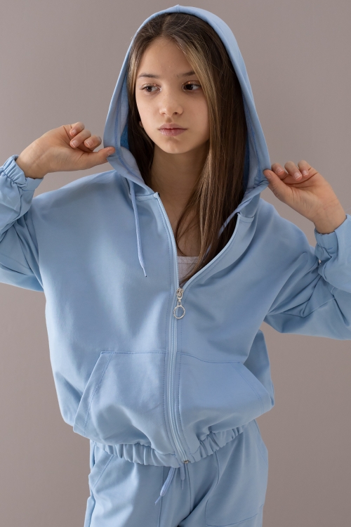 Mavi Basic Kapüşonlu Hırkalı Kız Çocuk Eşofman Takımı 19767