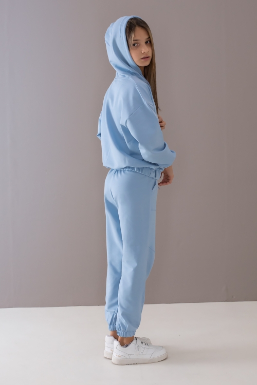 Mavi Basic Kapüşonlu Hırkalı Kız Çocuk Eşofman Takımı 19767