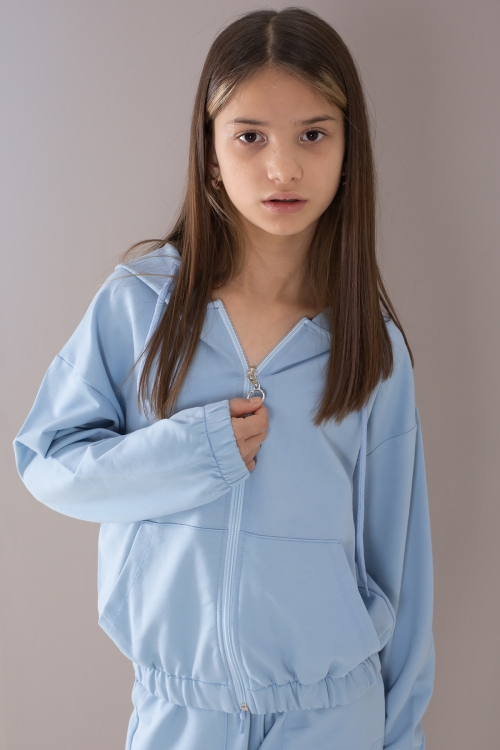 Mavi Basic Kapüşonlu Hırkalı Kız Çocuk Eşofman Takımı 19767