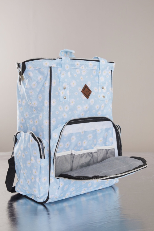 Mavi Çiçek Desenli Çok Fonksiyonlu Anne Bebek Bakım Çantası 19711
