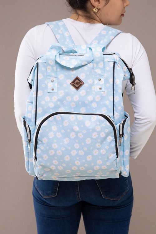 Mavi Çiçek Desenli Çok Fonksiyonlu Anne Bebek Bakım Çantası 19711