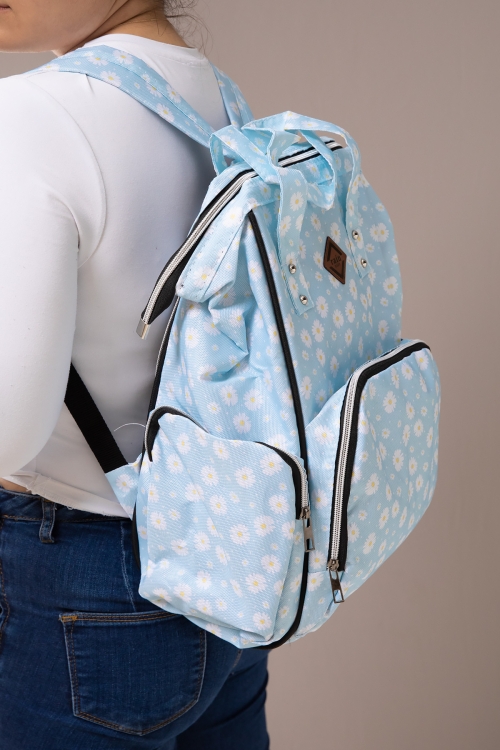 Mavi Çiçek Desenli Çok Fonksiyonlu Anne Bebek Bakım Çantası 19711