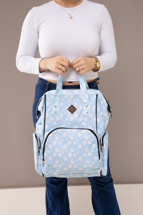 Mavi Çiçek Desenli Çok Fonksiyonlu Anne Bebek Bakım Çantası 19711