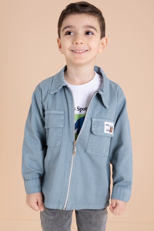 Mavi Fermuarlı Ceketli Tişörtlü Erkek Çocuk 3lü Alt Üst Takım 19961