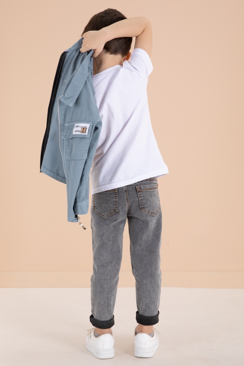 Mavi Fermuarlı Ceketli Tişörtlü Erkek Çocuk 3lü Alt Üst Takım 19961