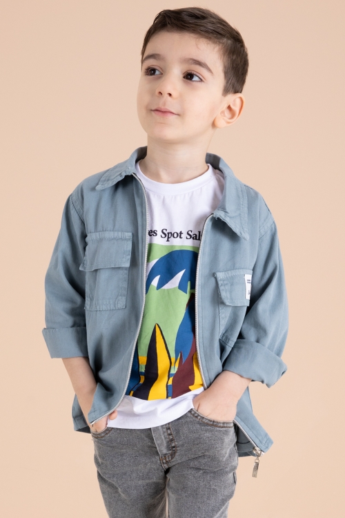 Mavi Fermuarlı Ceketli Tişörtlü Erkek Çocuk 3lü Alt Üst Takım 19961