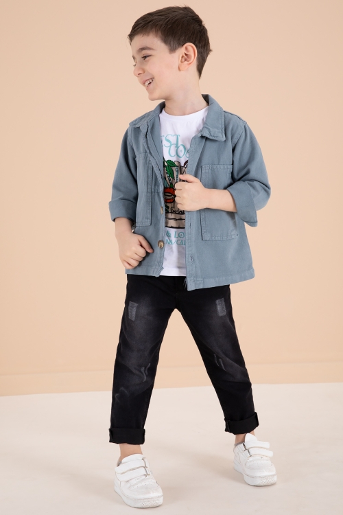 Mavi Jean Ceketli Pantolonlu Erkek Çocuk 3lü Takım 20015