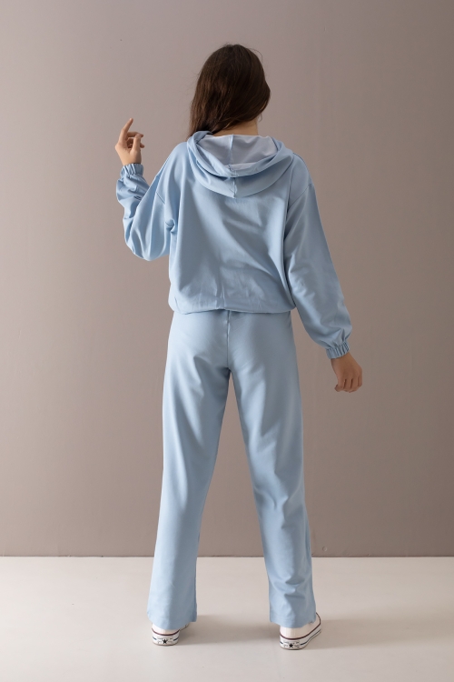 Mavi Kapaklı Cepli Kapüşonlu Kız Çocuk Eşofman Takımı 19782