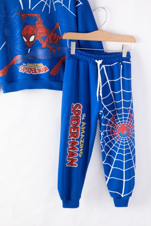 Mavi Örümcek Adam Baskı Bisiklet Yaka Erkek Çocuk Eşofman Takımı 19846