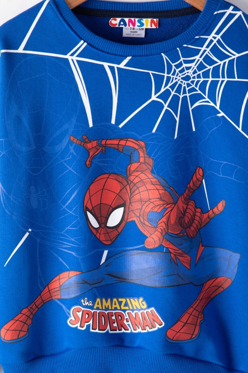 Mavi Örümcek Adam Baskı Bisiklet Yaka Erkek Çocuk Eşofman Takımı 19846