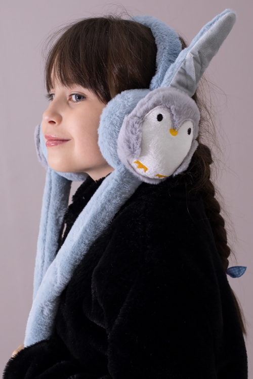 Mavi Penguen Figürlü Hareket Ettirilebilir Peluş Kulaklık 19803