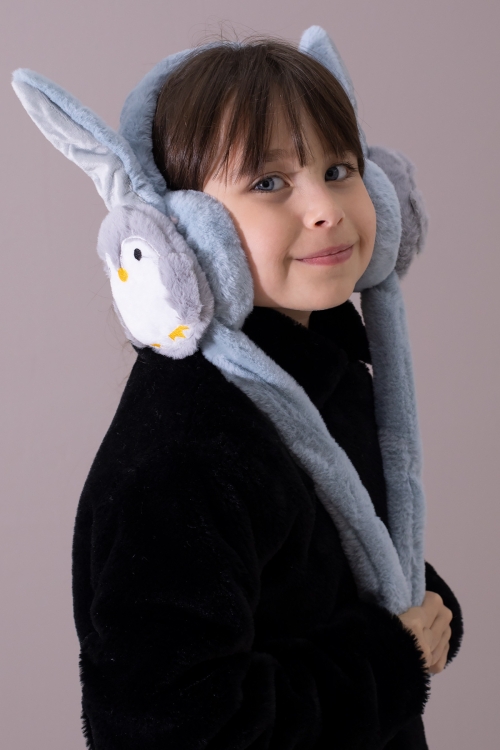 Mavi Penguen Figürlü Hareket Ettirilebilir Peluş Kulaklık 19803