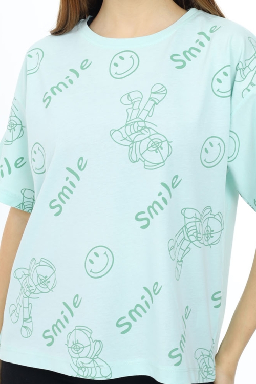 Mint Smile Baskılı Bisiklet Yaka Kız Çocuk T-shirt 17768