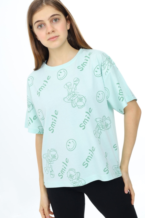 Mint Smile Baskılı Bisiklet Yaka Kız Çocuk T-shirt 17768