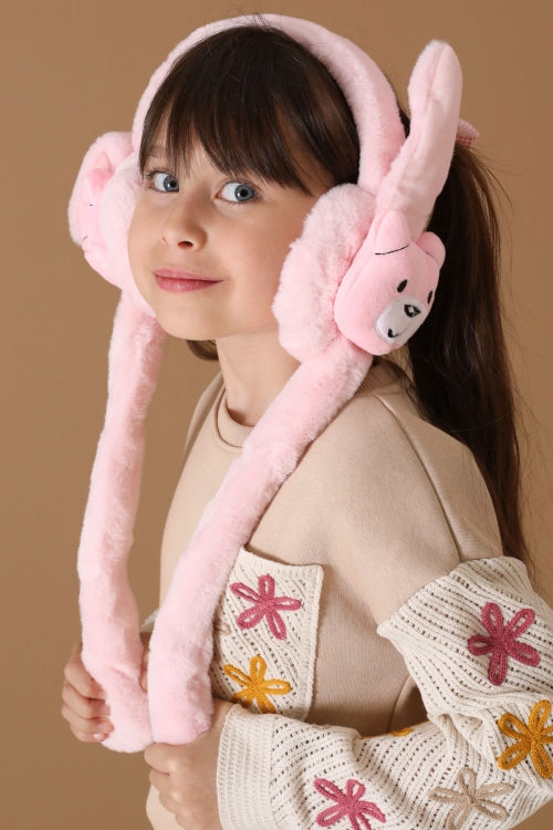 Pembe Ayıcık Figürlü Hareketli Peluş Kulaklık 19735