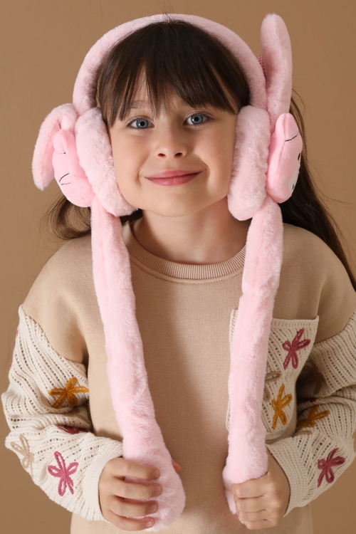 Pembe Ayıcık Figürlü Hareketli Peluş Kulaklık 19735