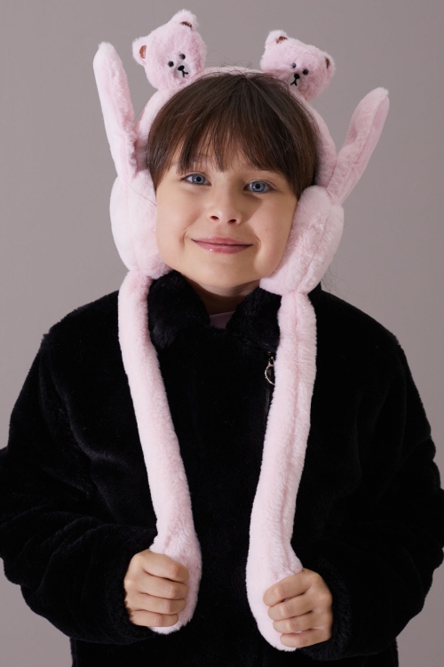 Pembe Ayıcıklı Kulaklı Hareket Ettirilebilir Çocuk Peluş Kulaklık 19794