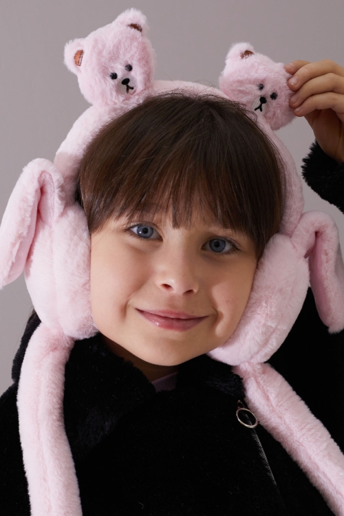 Pembe Ayıcıklı Kulaklı Hareket Ettirilebilir Çocuk Peluş Kulaklık 19794