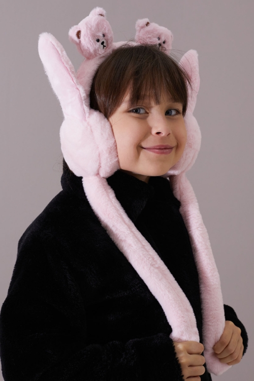 Pembe Ayıcıklı Kulaklı Hareket Ettirilebilir Çocuk Peluş Kulaklık 19794