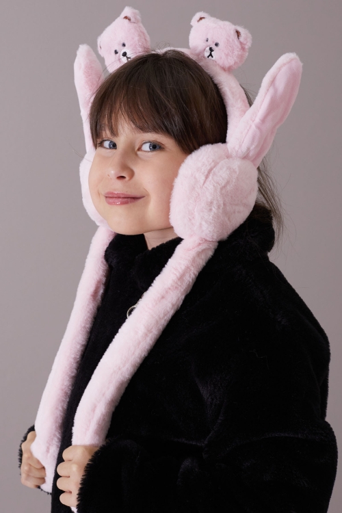 Pembe Ayıcıklı Kulaklı Hareket Ettirilebilir Çocuk Peluş Kulaklık 19794