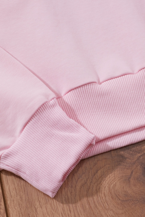 Pembe Çiçek Nakışlı Bisiklet Yaka Kız Çocuk Sweatshirt 19651
