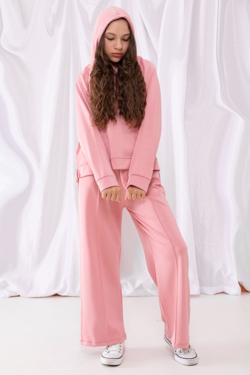 Pembe Cool Yazılı Kapüşonlu Geniş Paça Kız Çocuk Eşofman Takımı 19533