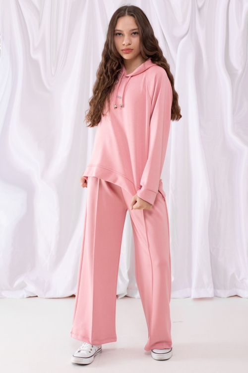 Pembe Cool Yazılı Kapüşonlu Geniş Paça Kız Çocuk Eşofman Takımı 19533
