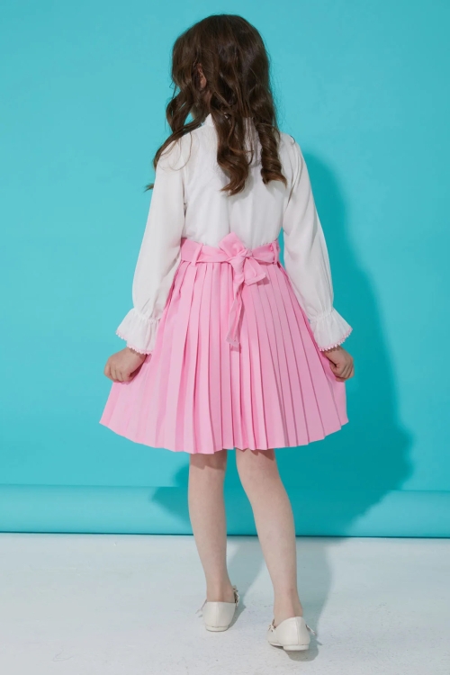 Pembe Dantelli Pileli Kız Çocuk Elbise