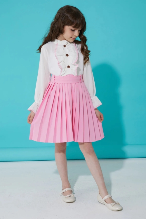 Pembe Dantelli Pileli Kız Çocuk Elbise