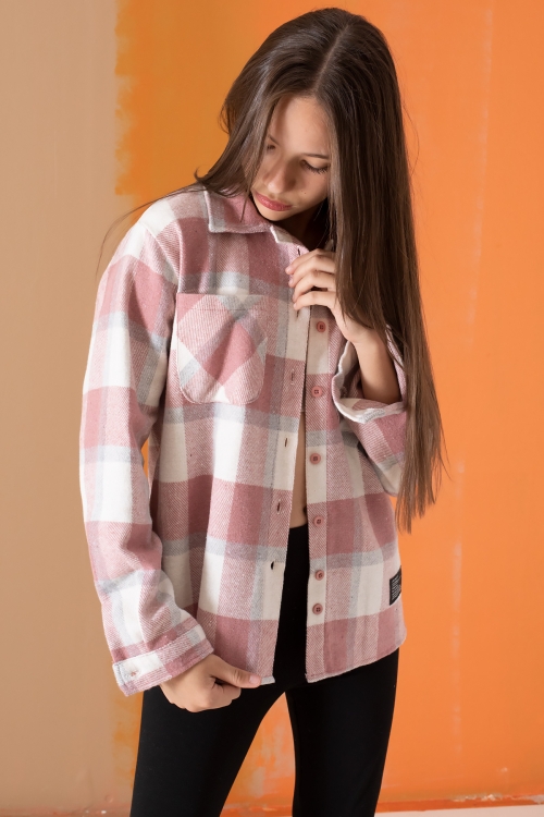 Pembe Ekose Desenli Cepli Kız Çocuk Oduncu Gömlek 19682