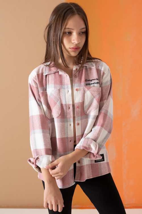 Pembe Ekose Desenli Cepli Kız Çocuk Oduncu Gömlek 19682