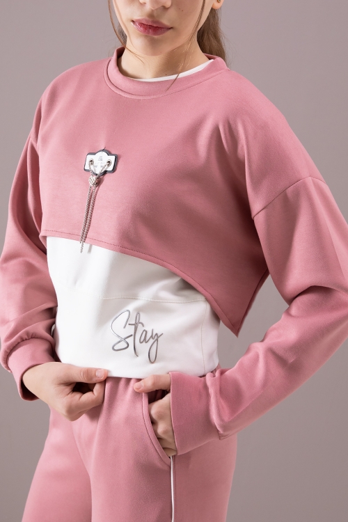 Pembe Kalpli Charm Detaylı Croplu Kız Çocuk 3lü Takım 19882