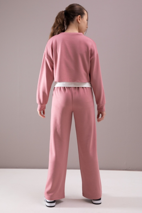 Pembe Kalpli Charm Detaylı Croplu Kız Çocuk 3lü Takım 19882