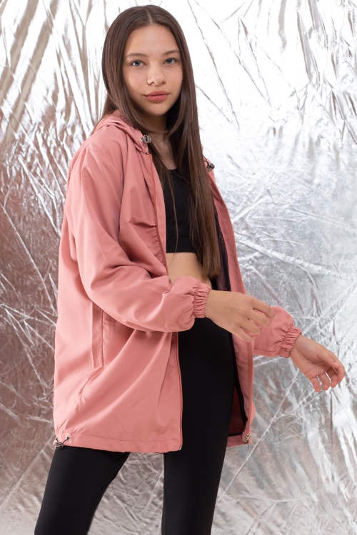 Pembe Kapüşonlu Fermuarlı Kız Çocuk Paraşüt Hırka 18497