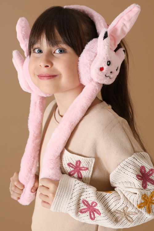 Pembe Kedi Figürlü Hareketli Peluş Kulaklık 19729