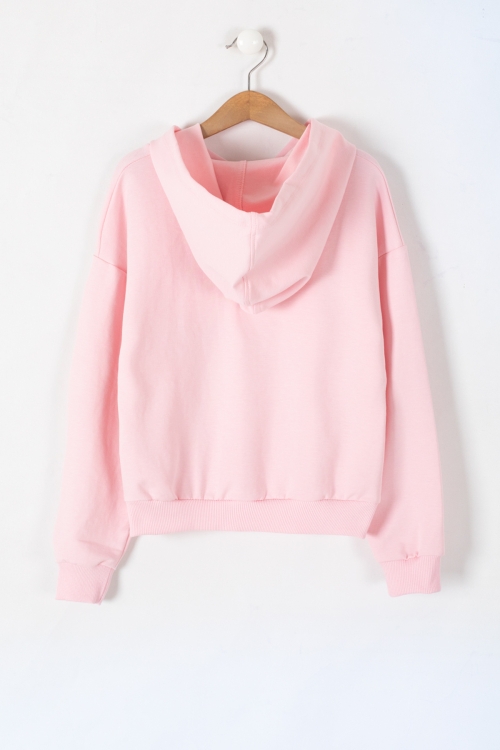 Pembe Love Yazılı Kapüşonlu Kız Çocuk Sweatshirt 19646