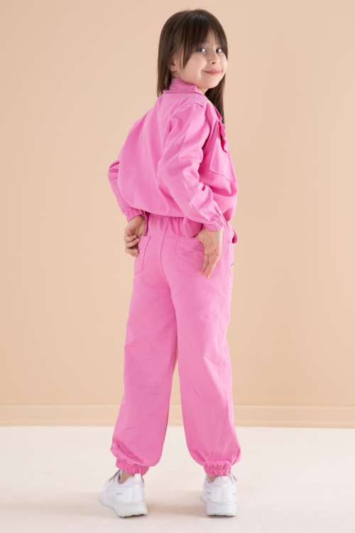 Pembe Nakış Detaylı Gömlekli Pantolonlu Kız Çocuk 3lü Takım 20157