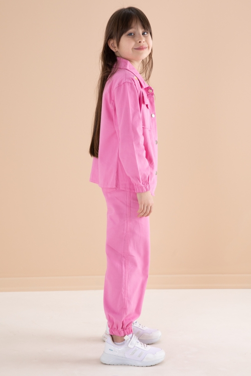 Pembe Nakış Detaylı Gömlekli Pantolonlu Kız Çocuk 3lü Takım 20157