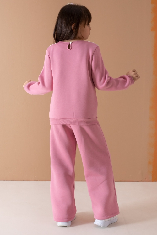 Pembe Önü Dantel Detaylı Şardonlu Kız Çocuk Eşofman Takımı 19701