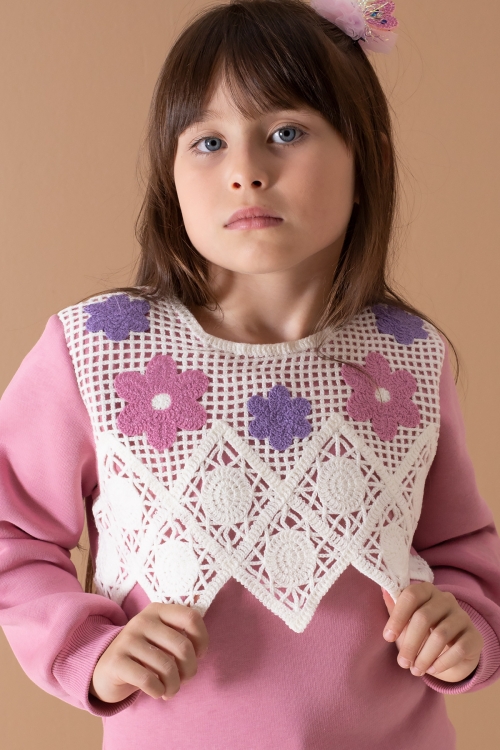 Pembe Önü Dantel Detaylı Şardonlu Kız Çocuk Eşofman Takımı 19701